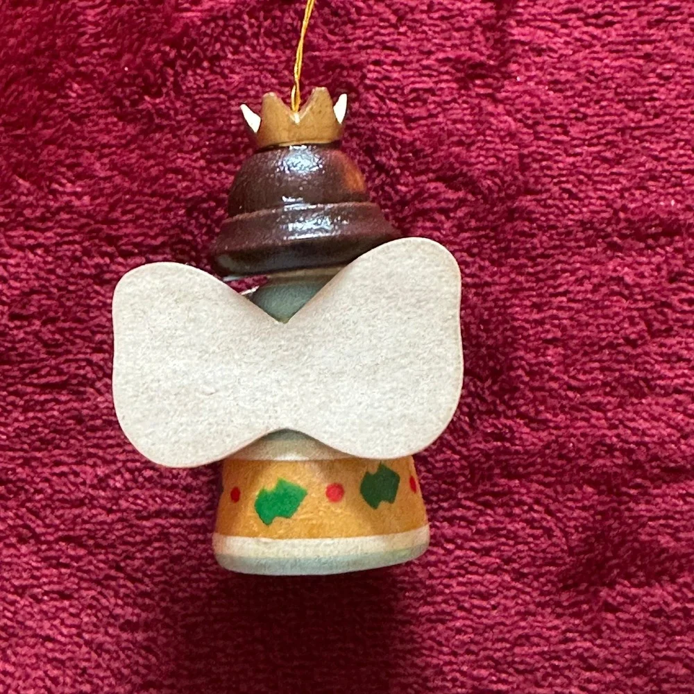 Vintage Wooden Angel Christmas Ornament Blue‎ Gold Star Crown Painted Folk Art